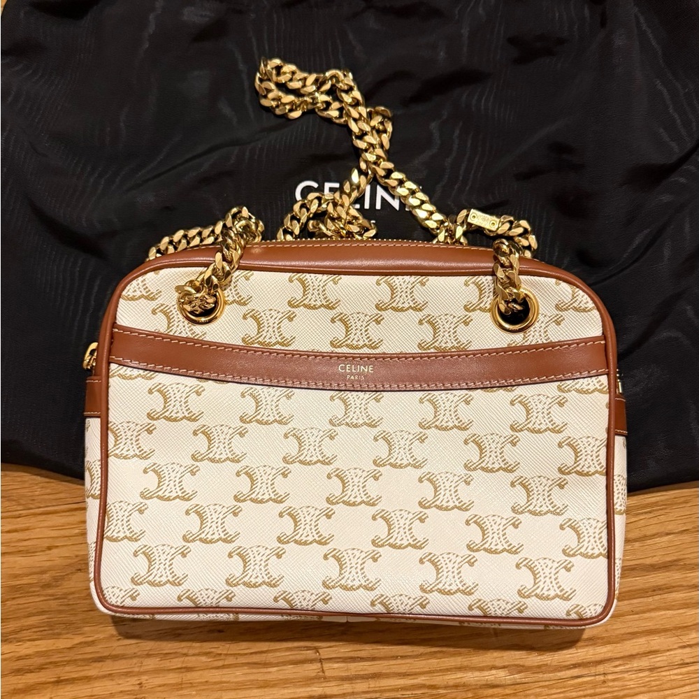 Celine Brown and Cream Crossbody Bag